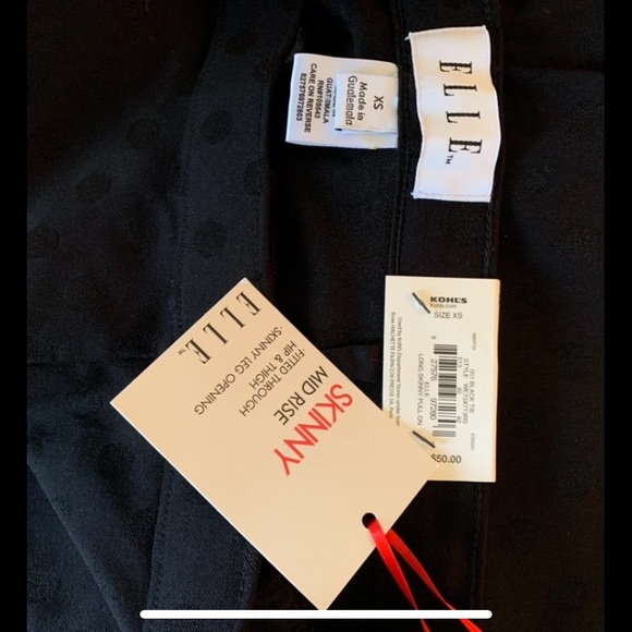 NWT ELLE Skinny Mid Rise Black Polka Dotted Pants - Picture 6 of 7